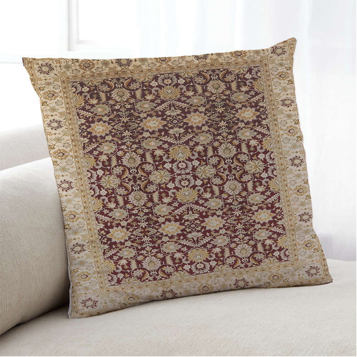 Lifestyle Image of Mid-Century Modern Urban Square Dark Sienna Brown Throw Pillow, 18 inch by 18 inch, pwurb737