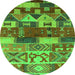 Round Machine Washable Oriental Green Industrial Area Rugs, wshurb738grn