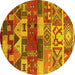 Round Oriental Yellow Industrial Rug, urb738yw