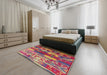 Mid-Century Modern Camel Brown Oriental Rug in a Bedroom, urb738