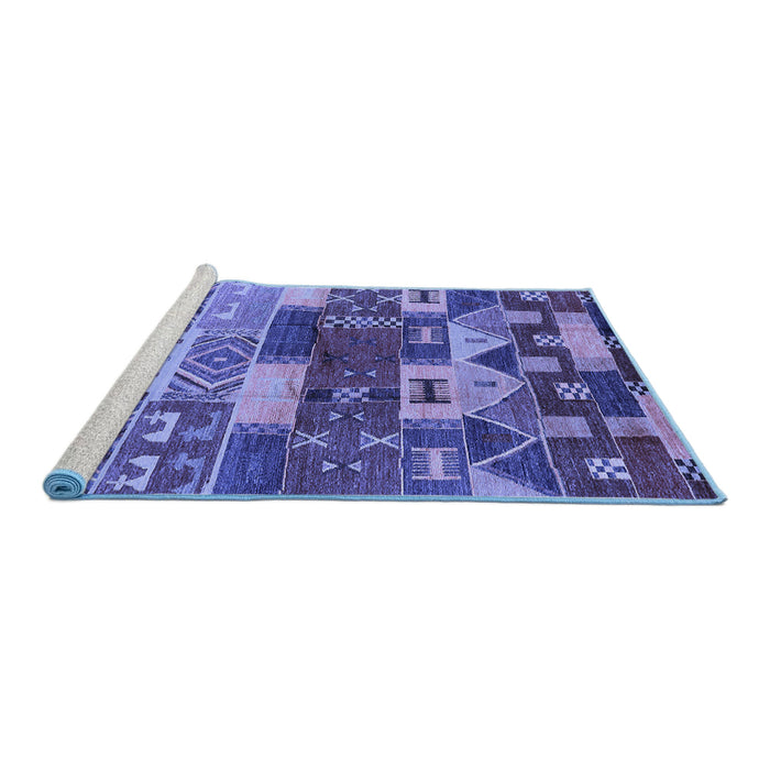 Sideview of Machine Washable Oriental Blue Industrial Rug, wshurb738blu