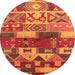 Round Machine Washable Oriental Orange Industrial Area Rugs, wshurb738org