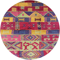 Round Mid-Century Modern Camel Brown Oriental Rug, urb738