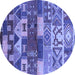 Round Oriental Blue Industrial Rug, urb738blu