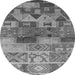 Round Machine Washable Oriental Gray Industrial Rug, wshurb738gry