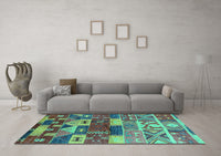 Machine Washable Oriental Turquoise Industrial Rug, wshurb738turq