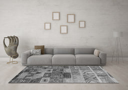 Machine Washable Oriental Gray Industrial Rug in a Living Room,, wshurb738gry