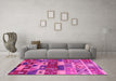 Machine Washable Oriental Pink Industrial Rug in a Living Room, wshurb738pnk