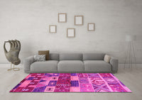 Machine Washable Oriental Pink Industrial Rug, wshurb738pnk