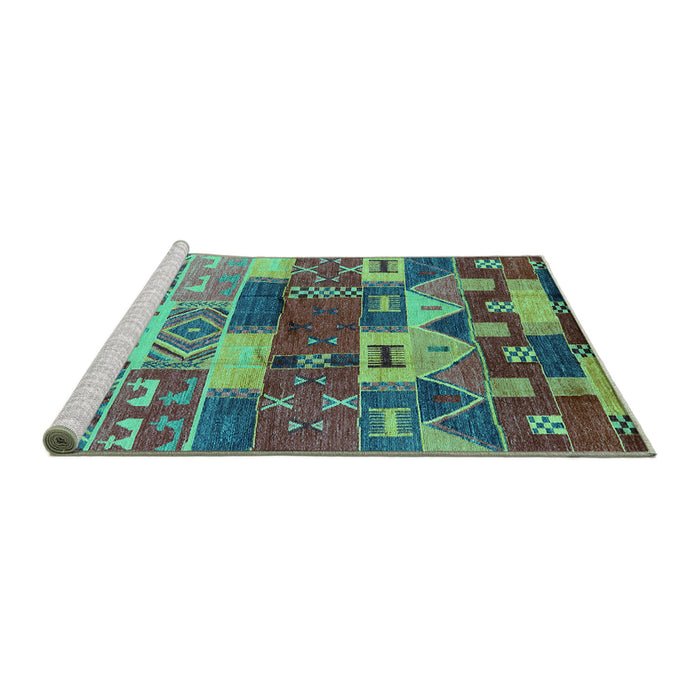 Sideview of Machine Washable Oriental Turquoise Industrial Area Rugs, wshurb738turq