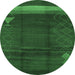 Round Machine Washable Oriental Emerald Green Industrial Area Rugs, wshurb739emgrn