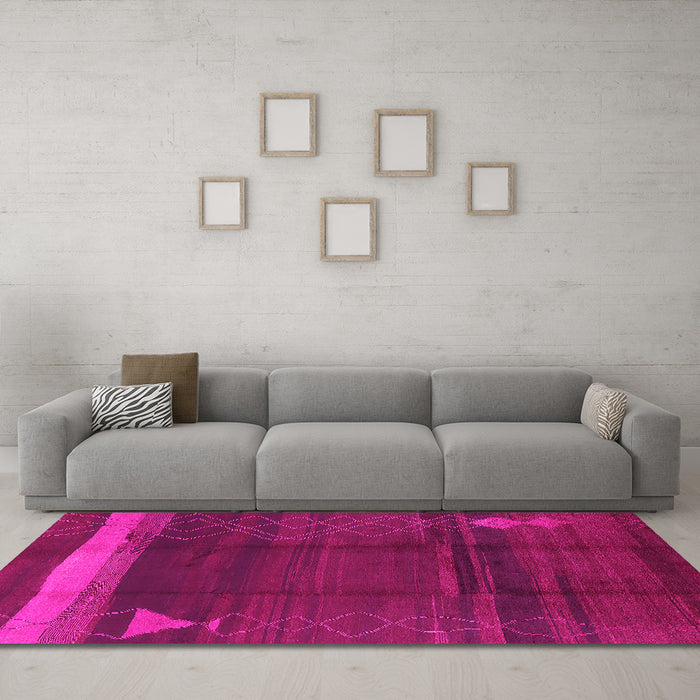 Machine Washable Oriental Pink Industrial Rug in a Living Room, wshurb739pnk