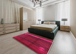 Mid-Century Modern Crimson Red Oriental Rug in a Bedroom, urb739