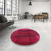 Round Mid-Century Modern Crimson Red Oriental Rug in a Office, urb739