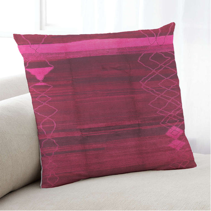 Lifestyle Image of Mid-Century Modern Urban Square Crimson Red Throw Pillow, 18 inch by 18 inch, pwurb739