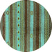 Round Oriental Turquoise Industrial Rug, urb740turq