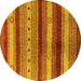 Round Machine Washable Oriental Yellow Industrial Rug, wshurb740yw