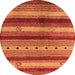 Round Machine Washable Oriental Orange Industrial Area Rugs, wshurb740org