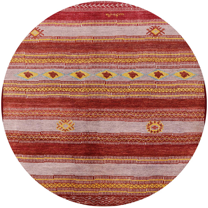 Round Mid-Century Modern Dark Salmon Pink Oriental Rug, urb740