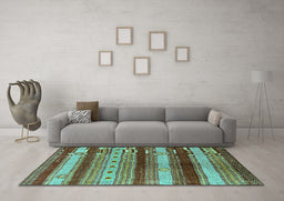 Machine Washable Oriental Turquoise Industrial Area Rugs in a Living Room,, wshurb740turq