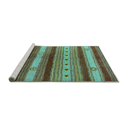 Sideview of Machine Washable Oriental Turquoise Industrial Area Rugs, wshurb740turq