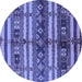 Round Machine Washable Oriental Blue Industrial Rug, wshurb741blu