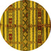 Round Machine Washable Oriental Yellow Industrial Rug, wshurb741yw