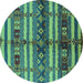 Round Oriental Turquoise Industrial Rug, urb741turq