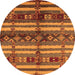 Round Machine Washable Oriental Orange Industrial Area Rugs, wshurb741org