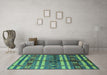 Machine Washable Oriental Turquoise Industrial Area Rugs in a Living Room,, wshurb741turq