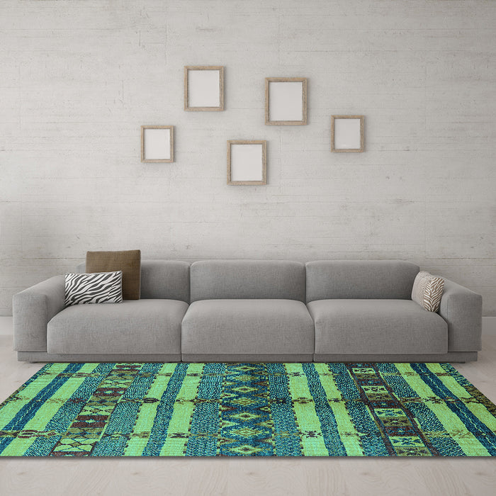 Machine Washable Oriental Turquoise Industrial Area Rugs in a Living Room,, wshurb741turq