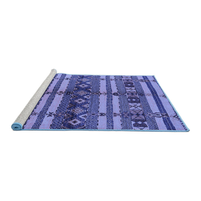 Sideview of Machine Washable Oriental Blue Industrial Rug, wshurb741blu