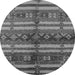 Round Machine Washable Oriental Gray Industrial Rug, wshurb741gry