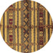 Round Machine Washable Oriental Brown Industrial Rug, wshurb741brn