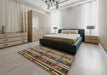 Mid-Century Modern Plum Purple Oriental Rug in a Bedroom, urb741