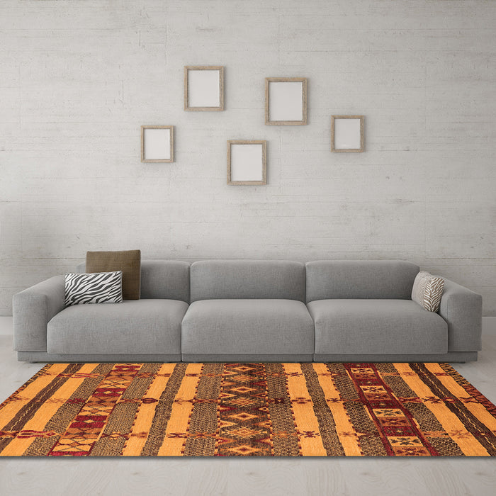 Machine Washable Oriental Orange Industrial Area Rugs in a Living Room, wshurb741org