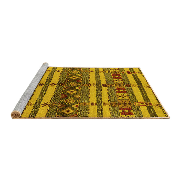Sideview of Machine Washable Oriental Yellow Industrial Rug, wshurb741yw