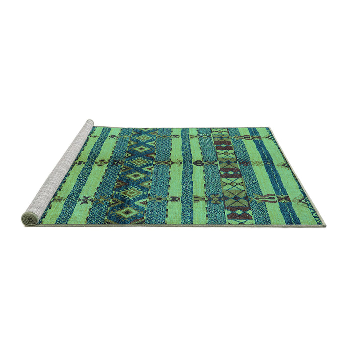 Sideview of Machine Washable Oriental Turquoise Industrial Area Rugs, wshurb741turq