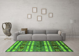 Machine Washable Oriental Green Industrial Area Rugs in a Living Room,, wshurb741grn