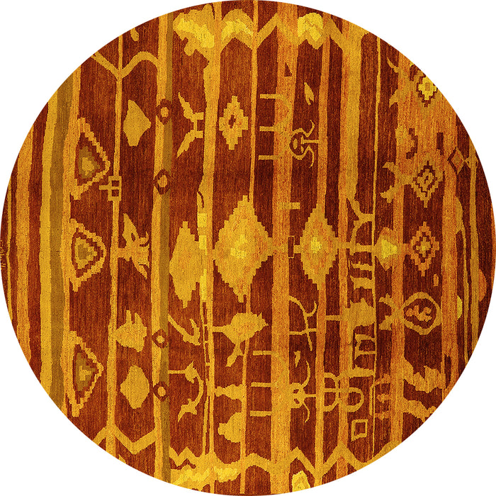Round Oriental Yellow Industrial Rug, urb742yw