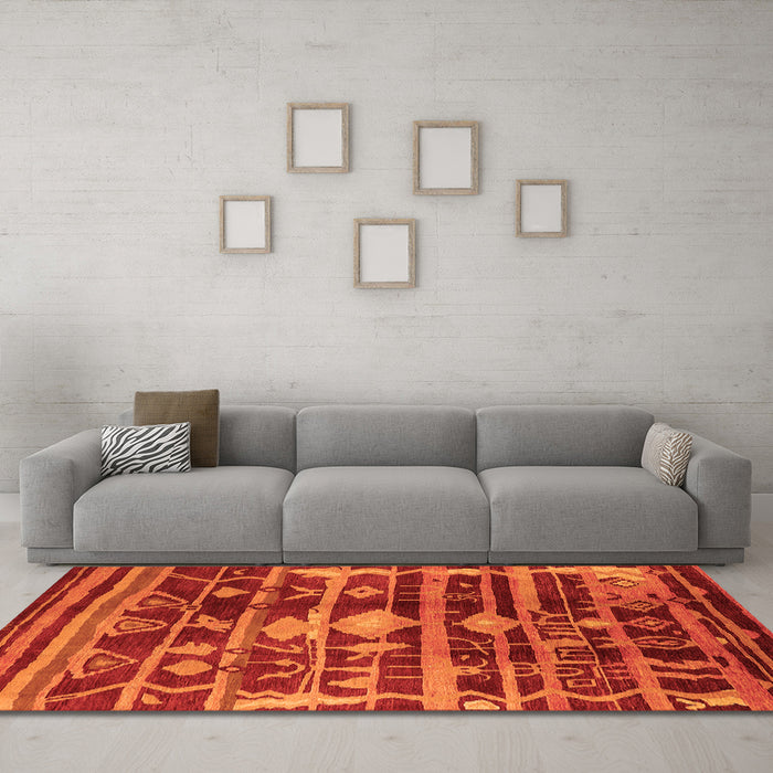 Machine Washable Oriental Orange Industrial Area Rugs in a Living Room, wshurb742org