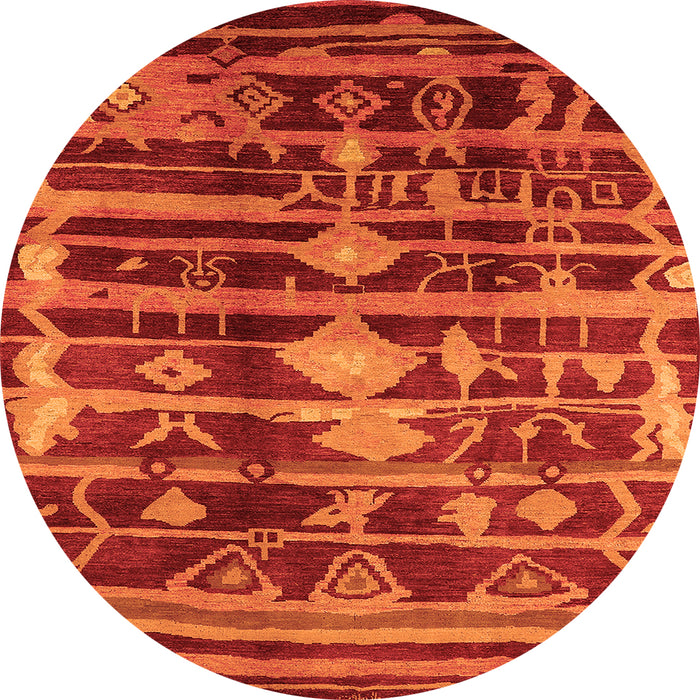 Round Machine Washable Oriental Orange Industrial Area Rugs, wshurb742org