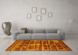 Machine Washable Oriental Yellow Industrial Rug in a Living Room, wshurb742yw