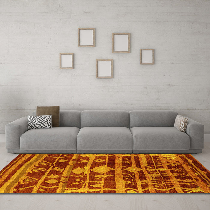 Machine Washable Oriental Yellow Industrial Rug in a Living Room, wshurb742yw
