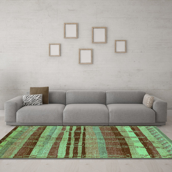 Machine Washable Oriental Turquoise Industrial Area Rugs in a Living Room,, wshurb743turq