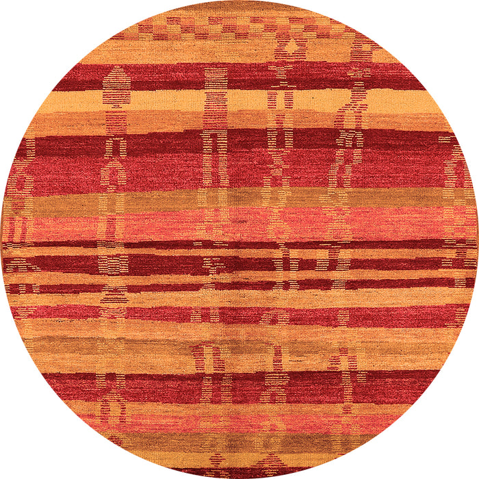 Round Machine Washable Oriental Orange Industrial Area Rugs, wshurb743org