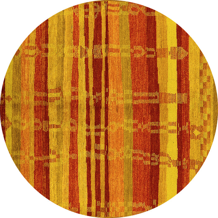 Round Machine Washable Oriental Yellow Industrial Rug, wshurb743yw
