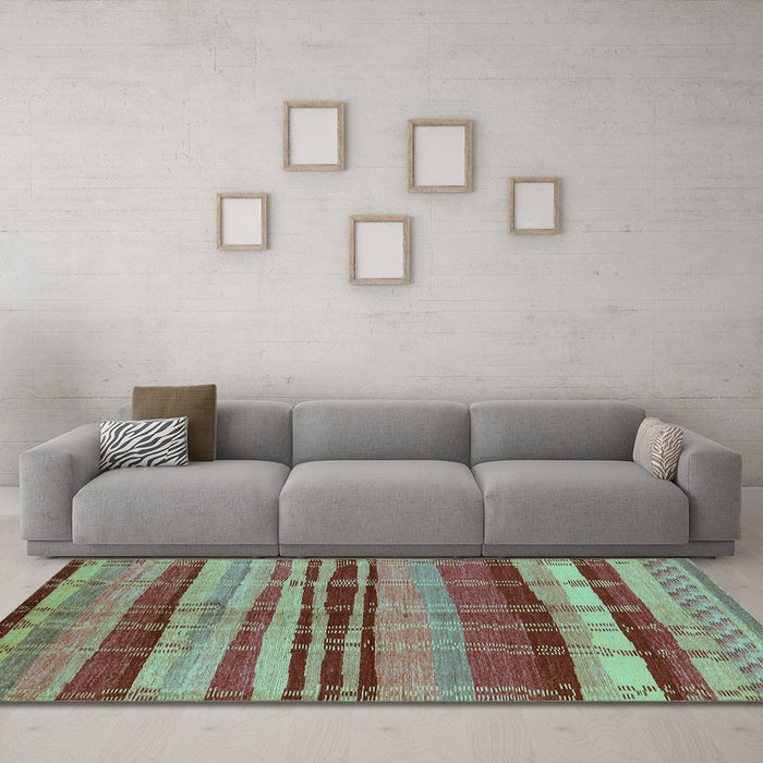 Machine Washable Oriental Light Blue Industrial Rug in a Living Room, wshurb743lblu