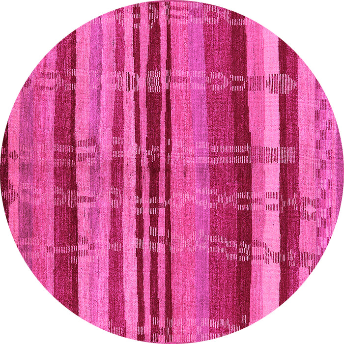 Round Machine Washable Oriental Pink Industrial Rug, wshurb743pnk
