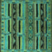 Square Machine Washable Oriental Turquoise Industrial Area Rugs, wshurb744turq